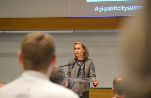 Susan Crawford speaks at the Gigabit City Summit.